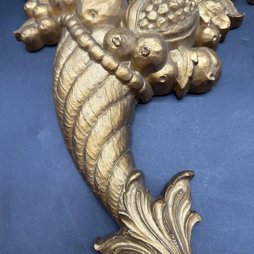 Vintage Syroco Set of Two Horn Of Plenty of Fruit Wall Hangers Home Interior